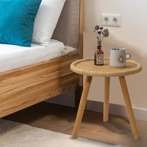 HuiDao Rattan Round Coffee Table, Boho Circle Side Table End Table for Living Room, Small Mid Century Accent Table for Bedroom Balcony - Thumbnail 7