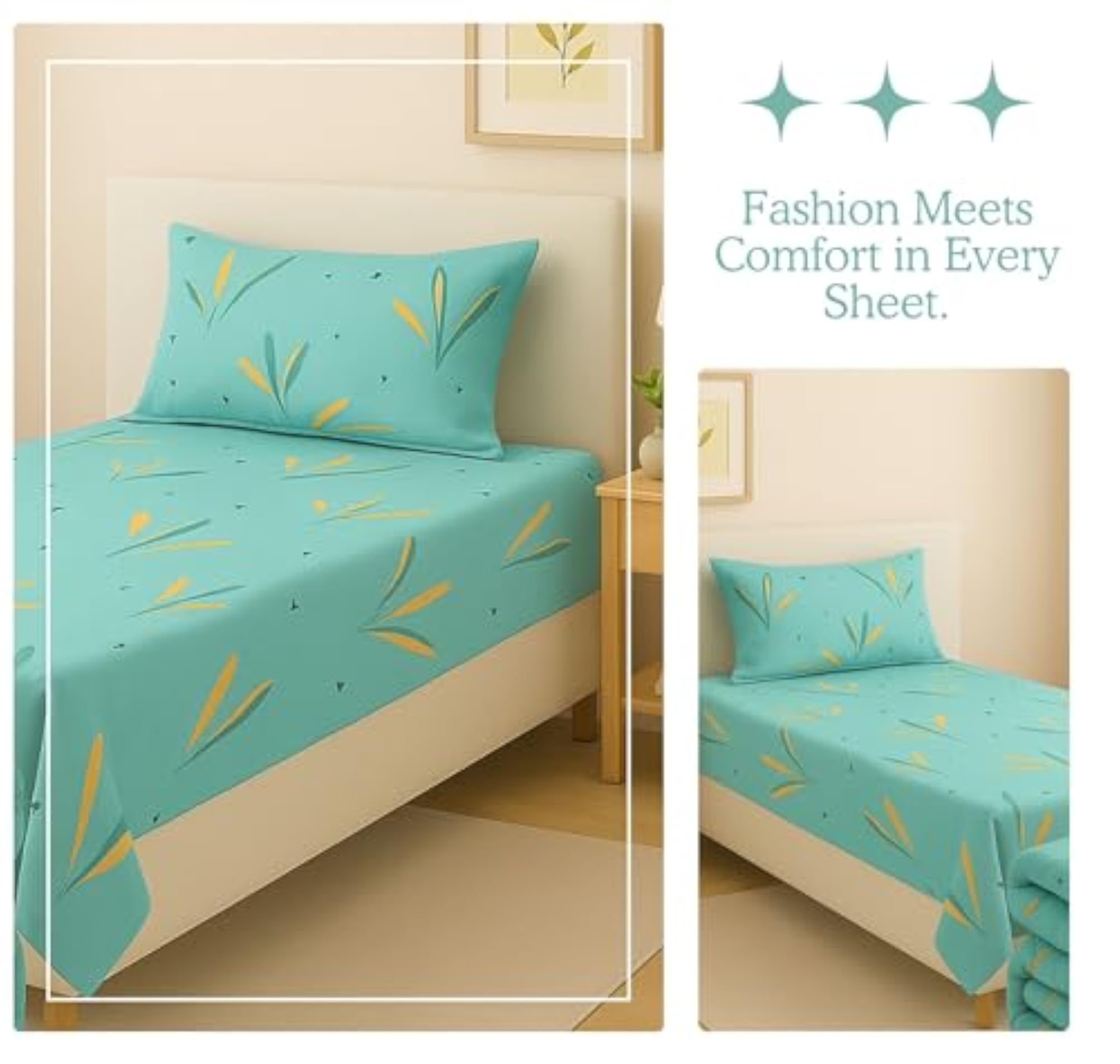 3 Piece Bedding Set with Bedsheet, Pillow Cover & Comforter