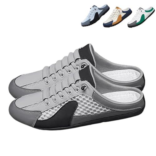 Men's Backless Trainers, Breathable Mesh Slip-On Shoes, Comfortable and Casual Sports Shoes for Gym, Running, Traveling, grey, 10 UK