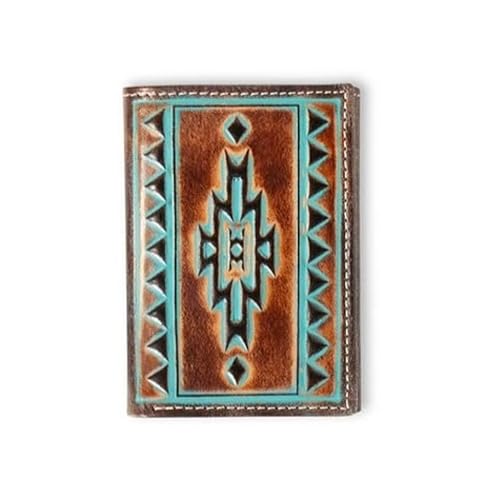 ARIAT Trifold Turquoise Outline Southwest Wallet, Brown