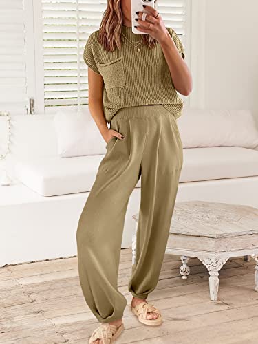 Image of ANRABESS Women's Two Piece Outfits Sweater Sets Knit Pullover Tops and High Waisted Pants Tracksuit Lounge Sets