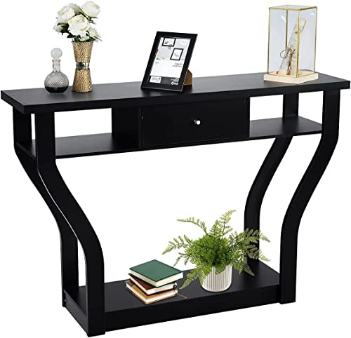 GIANTEX Table Console avec Tiroir et 3 Étagères, Table d'Entrée en MDF Anti-Bascule, Console avec...