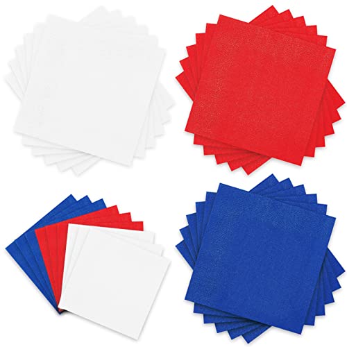 Whaline Patriotic Paper Napkins Red Blue White Disposable Napkins Colorful 4th of July Dinner Napkin for 250th Anniversary Independence Day Party Supplies Table Decorations, 60Pcs