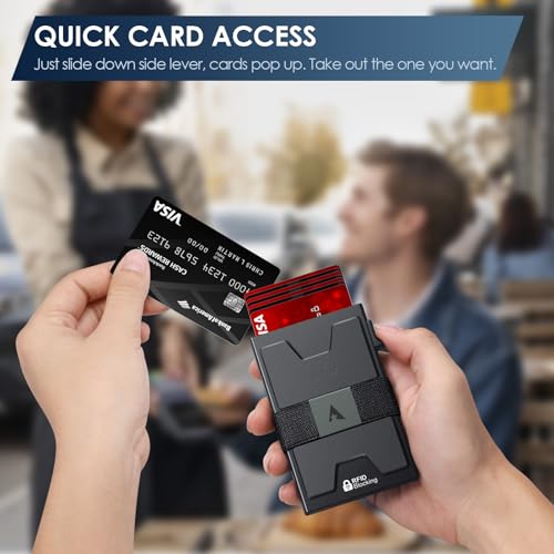 Image of AUTLEY Card Wallet for Men, Slim Card Holder RFID Blocking Pop Up Mens Wallet with Cash Band, Expandable Backplate, Gifts for Men, Men's Accessories