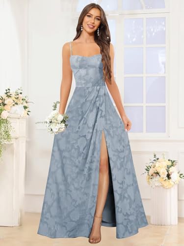 Chiffon Jacquard Bridesmaid Dresses for Women 2025 Spaghetti Straps Long Evening Party Dress with Slit3