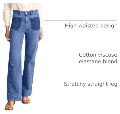 Image of Astylish Women's Wide Leg Jeans High Waisted Denim Pants