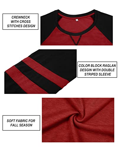 Image of CARCOS Plus Size Tops for Women Long Sleeve Fall Tunic Color Block Camo /Plaid /Leopard /Fall Blouse Crewneck Tshirt XL-5XL