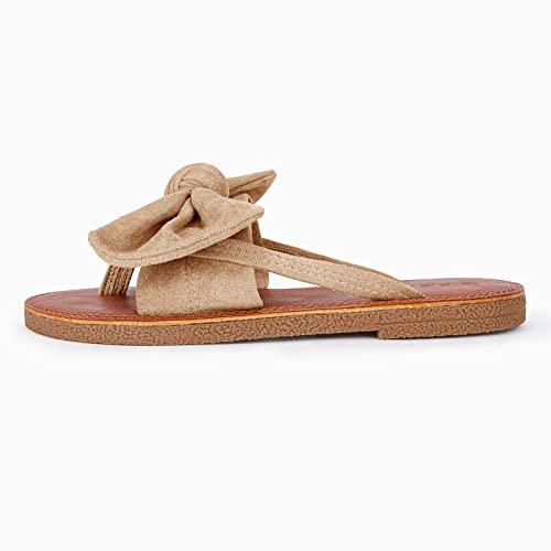 Image of FISACE Womens Bow Flat Sandals Flip Flops Slide Sandals Summer Beach Shoes
