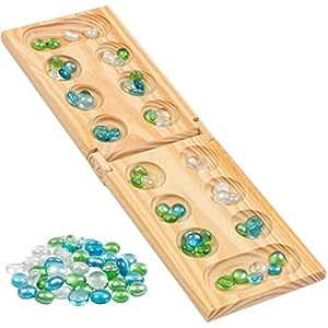 Regal Games Mancala Board Game – Fun Classic Table Game with Wooden Board for Adults & Kids – 48 Glass Mancala Beads & 2 Player Games – Ideal for Family Game Night, Travel (Ages 8+)