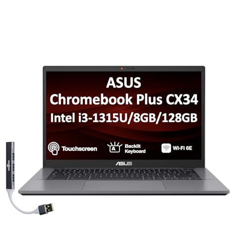 Image of ASUS Chromebook Plus CX34 14.0 inch FHD Touchscreen NanoEdge Display (Renewed) | (Intel i3-1315U, 8GB LPDDR5, 128GB SSD, Backlit KB, Wi-Fi 6E, HD Webcam, Chrome OS) - Ideal for Everyday Value Use (Renewed)