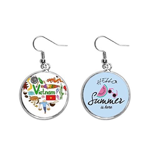 Pendientes de sandía bandera de Vietnam joyas de lóbulo verano diseño amor corazón