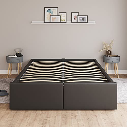 Ztozz Roncoli Platform Bed Frame King Size With Gas Lift Up Storage And 2 Drawers Underneath - Faux Leather Upholstered - Black Color #TOP5