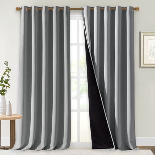 Image of NICETOWN 100% Blackout Blinds, Laundry Room Decor Window Treatment Curtains for Large Patio Sliding Door, Thermal Insulated Silver Grey Curtains for Bedroom, Set of 2, 70 inches x 108 inches
