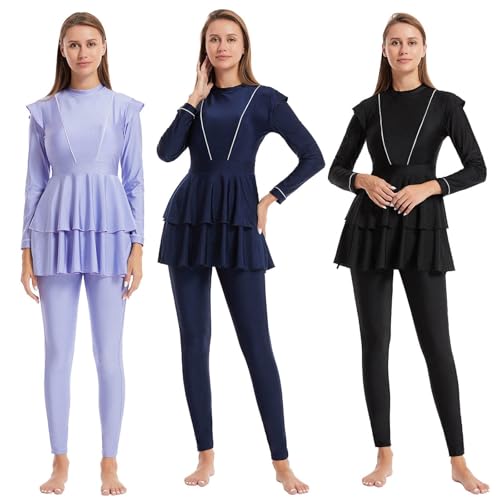 Dasongff - Traje de baño para mujer musulmán, 2 piezas, musulmanes, Burkini Surf Wear Modest, traje de baño de playa musulmán, cómodo barato, Negro , S