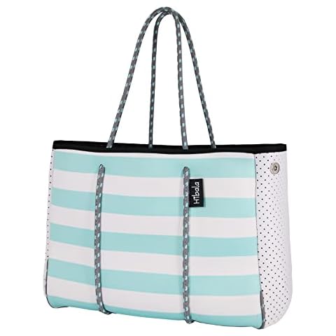 Hibala Neoprene Multipurpose Beach Bag,Gym/Travel/Pool Bag,Tote For Women&Men, Green Stripe Cover