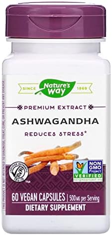 Nature’s Way Ashwagandha, Reduces Stress*, Premium Extract, Adaptogenic*, Non-GMO Project Verified, Vegan, 60 Capsules