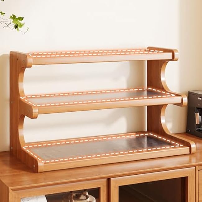 3-Tier Wooden Mug Holder Countertop, Coffee Cup Holder Mug Display Coffee Mug Organizer Mug Rack for Coffee Station Organizer Mug Shelf for Cabinet for Kitchen, Home,Natural