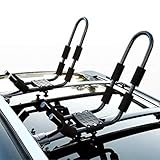 LT Sport Kayak Rack Canoe Carrier Paddle Board Surfboard Heavy-Duty J-Bar Roof Top Mount on Car Sedan SUV Truck Van Cross Bars with Adjustable Ratchet Lashing Straps
