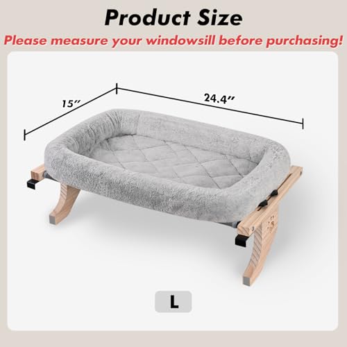 AMOSIJOY Wooden Cat Windowsill Perch with Zipper Cushion Bed, 24.4in - Image 3