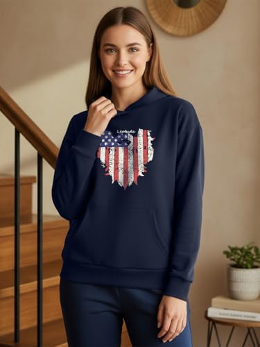 Image of LEOTUDE Women's Full Sleeve Hooded Neck Loopknit Printed Sweatshirt Hoodie for Women (Navy Blue)