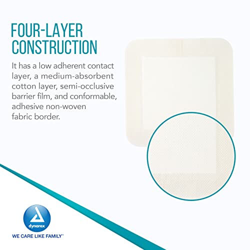 Dynarex Dynaguard Waterproof Dressings, Sterile, Four-Layer Composite Dressing, Offers Optimal Moist-Environment, Bordered - 6" X 6", 1 Case Of 120 Dressings (12 Boxes Of 10) #TOP2