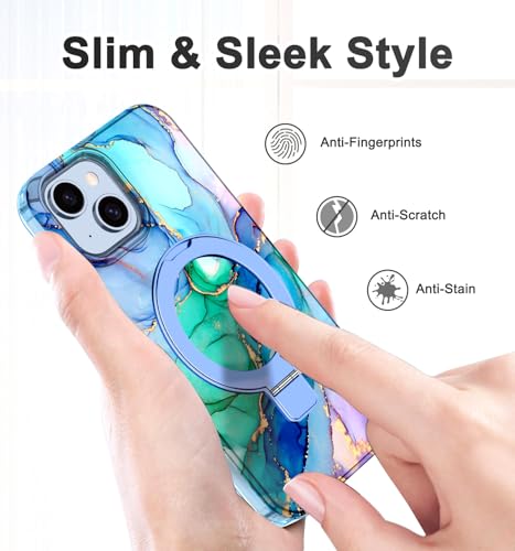 Lamcase for iPhone 13 Case,iPhone 14 Case with Magnetic Invisible Ring Stand [Compatible with MagSafe], Full Body Rugged Slim Women Men Girl Shockproof Marble Pattern Design Case, Cyan Blue - image 6