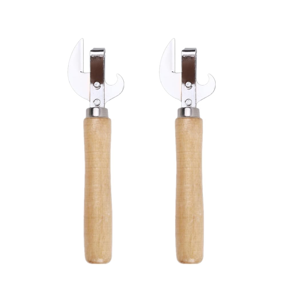 NALACAL 2PCS Vintage Can Opener Manual Can Opener Stainless Steel Opener Wooden Handle Opener Side Cut Opener Tin Can Opener Corkscrew Can Opener Multi-Function Can Opener for Restaurant Home Camping