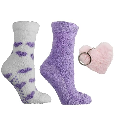 Women's Non-Skid Warm Soft and Fuzzy Fluffy 2-Pair Pack Lavender & Shea Butter Infused Slipper Socks with Grips Perfect Winter Christmas Day Gift - Main Image