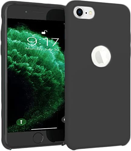 Image of VONZEE Liquid Silicone Soft Back Cover for iPhone 7 Case, Shockproof Slim Camera & Full Body Protection Non Yellowing Cover with Microfiber Lining & Logo Cut (4.7 Inch) -Black