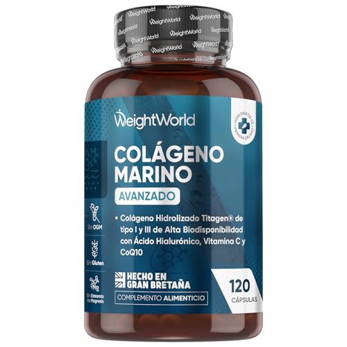 Colágeno Marino Hidrolizado 1200mg Con Ácido Hialurónico, Vitamina C, Zinc y Coenzima Q10-120 Cápsulas, +1 Mes de Suministro, Colágeno Tipo I y III del Titagen®, Sin Estearato de Magnesio ni Gluten