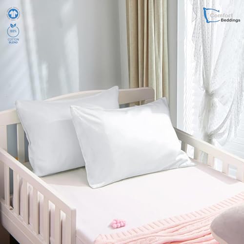 Image of Comfort Beddings Pack of 2 Toddler Pillowcases 13x18 Premium 100% Cotton Blend White Toddler Pillow Case Zipper Closure, Super Soft Nursery Pillow Covers - Perfect for Kids (Size-13x18, White)