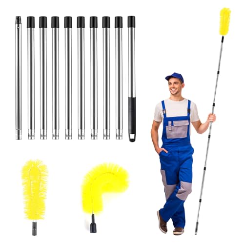 Outils de nettoyage de gouttière, Perche télescopique de 12,8 pi avec 10 tiges extensibles, Brosse de nettoyage de gouttière portable pour nettoyer les...