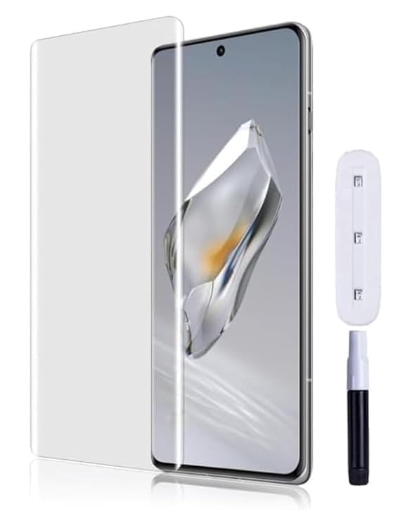 Image of UV Premium HD+ Tempered Glass For Vivo V30e (6.78 Inch, Pack of 1) Full Adhesive Curved Glass 100% Fingerprint Working with installation kit