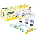 Elements Peinture acrylique Lot de 48 tubes de 22 ml, riche gamme de couleurs classiques, pastel, paillettes, peintres et enfants, idéal pour la peinture sur toile