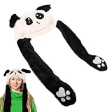 Chapeau Écharpe Panda - Chapeau Panda En Peluche, Chapeau De Bonnet D’animaux | Chapeau D'animal D'hiver De Nouveauté Élé, Chapeaux À Capuche En Peluche Lumineux Avec Oreilles Mobiles Pour Les Tem