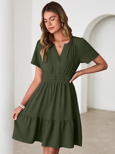 Image of Simplee Womens Casual Summer Dresses 2026 V Neck Short Sleeve Empire Waist Flowy A Line Ruffle Tiered Mini Sundress