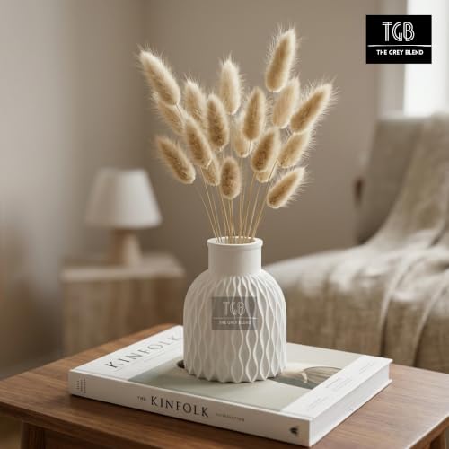 Image of Wave Textured Concrete Vase for Living Room & Table Decor | Sculpted Wave Texture Compact Size 8 x 9 cm, 650g Holds Dried Flowers & Pampas Grass Matte White Finish
