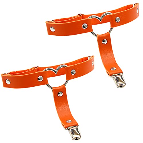Image of Garters Belt Adjustable Love Heart Leg Garter with Buckle Anti-Slip Clips Elastic Punk 1 Pair
