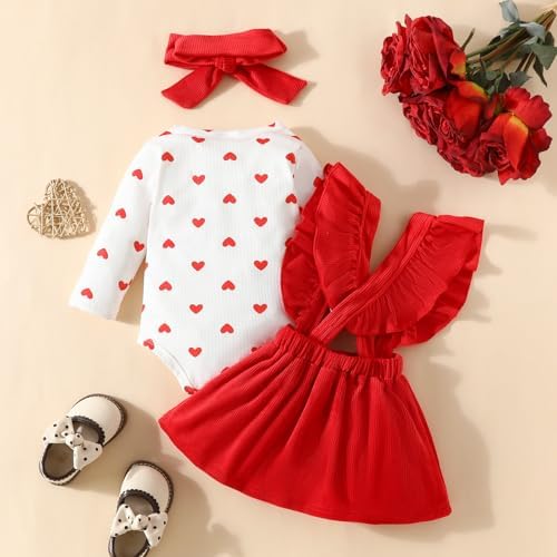 Baby Mädchen Outfit Set – Langarm-Body, Hose & Stirnband Mit Elefant-Herz-Muster Für Valentinstag