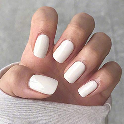 Relbcy Glossy Square Fake Nails Short Press on Nails Full Cover Acrylic False Nails for Women and Girls (24 PCS) (White)