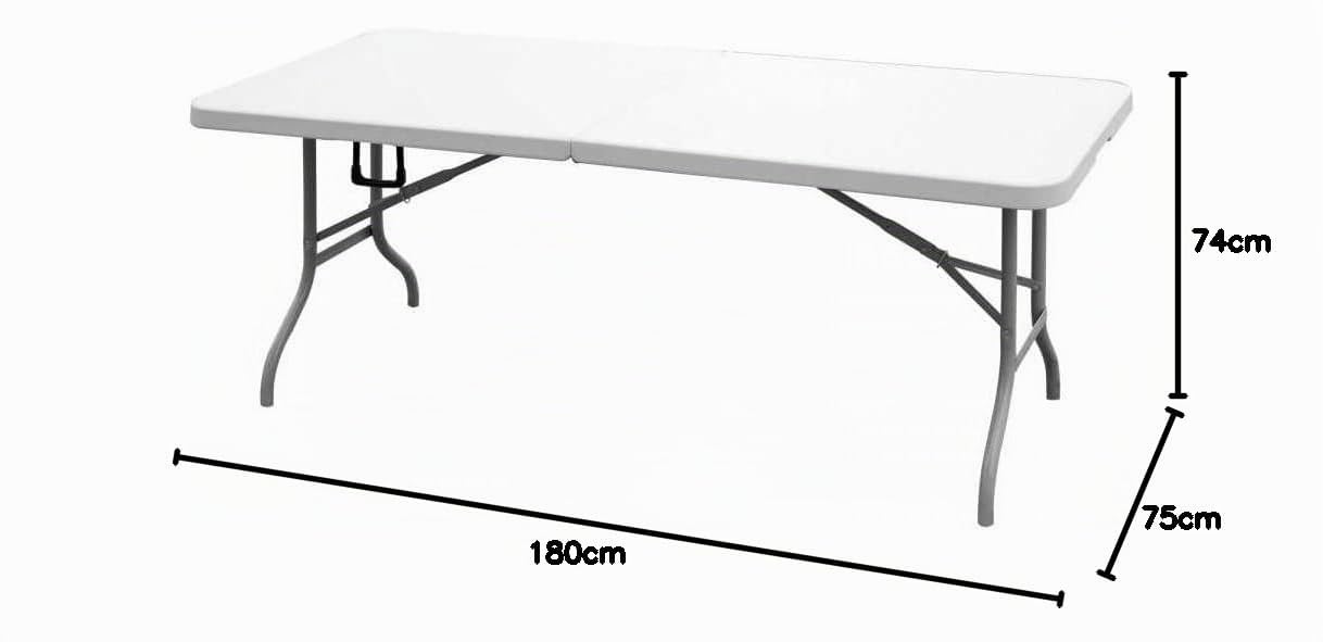 Table de Jardin Pliante 8 Places 180x75xH74 cm Blanche Polypropylène Haute Resistance Camping Réceptions