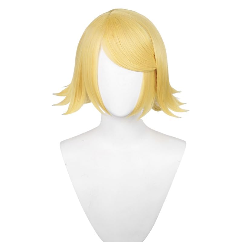 PWEINCY Short Yellow Hair Adult Wig Women Halloween Carnival Party Wigs