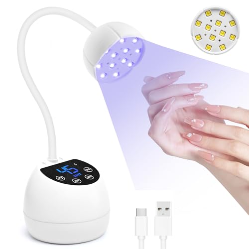 CGBE UV LED Nail Lamp, 36W Mini Cordless Flash Cure Lamp, USB Rechargeable Goosenecks LED Nail Light for Gel Nails with 4 Timers & Auto Sensor for Salon Home DIY Use, White