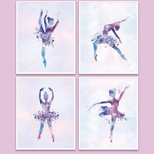Image of Wall Art Ballet Wall Decor Prints Posters for Room Aesthetic Watercolor Modern Elegant Ballet Dancer Ballerina Gift Dance Artwork for Bedroom Living Room Girls Room, Set of 4 Unframed, 8 x 10 Inch