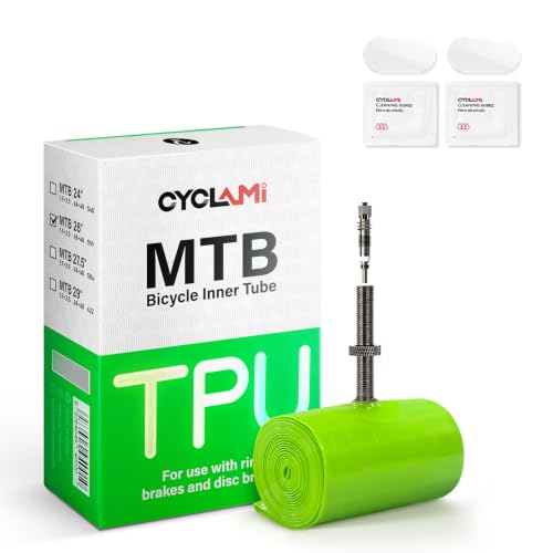 CYCLAMI 1PackTPU Inner Tubes MTB 26'' Inner Tubes Removable Core Compatible with 1.9-2.5 Ultralight 65g Bike Tube with 45mm Metal Presta Valve for Mountain Bike Tubes (1pc Mtb26 X1.9-2.5)