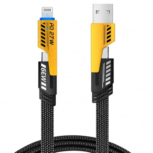 Image of 4-in-1 Fast Charging Cable, USB-A & USB-C to USB-C, Lightning & USB A, 60W PD Fast Charger, Braided Nylon Multi Charging Cable, Data Sync, 1.2M, Black