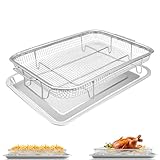 Air Fryer Basket for Oven, 2 Pieces 15.5*11.6'' Non-stick Stainless Steel Mesh Grill Basket Air Fryer Baking Tray Accessories Rack Roasting Basket for Convection Oven with Air Fryer, Dishwasher Safe