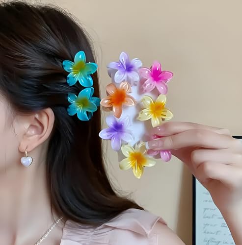 Image of PACTIV Floral Hair Claw Clips Set 6 Pcs Mini Flower Designs, Elegant & Cute Non-Slip Grip For Women And Girls, Assorted