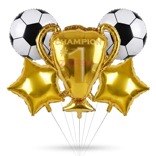 Image of Balloonistics Football Worl Cup Theme Birthday Balloon Bouquet | Football Birthday Party Decoration | Soccer Sports Birthday Balloon Set | Pack of 5