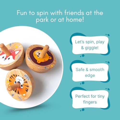 Image of Cots and Cuddles Wooden Spinning Tops for Kids Age 3+ | Handcrafted Montessori Toys | Safe & Non-Toxic | 3pc Classic Toy Set for Fine Motor Skills & Return Gifts (Random)